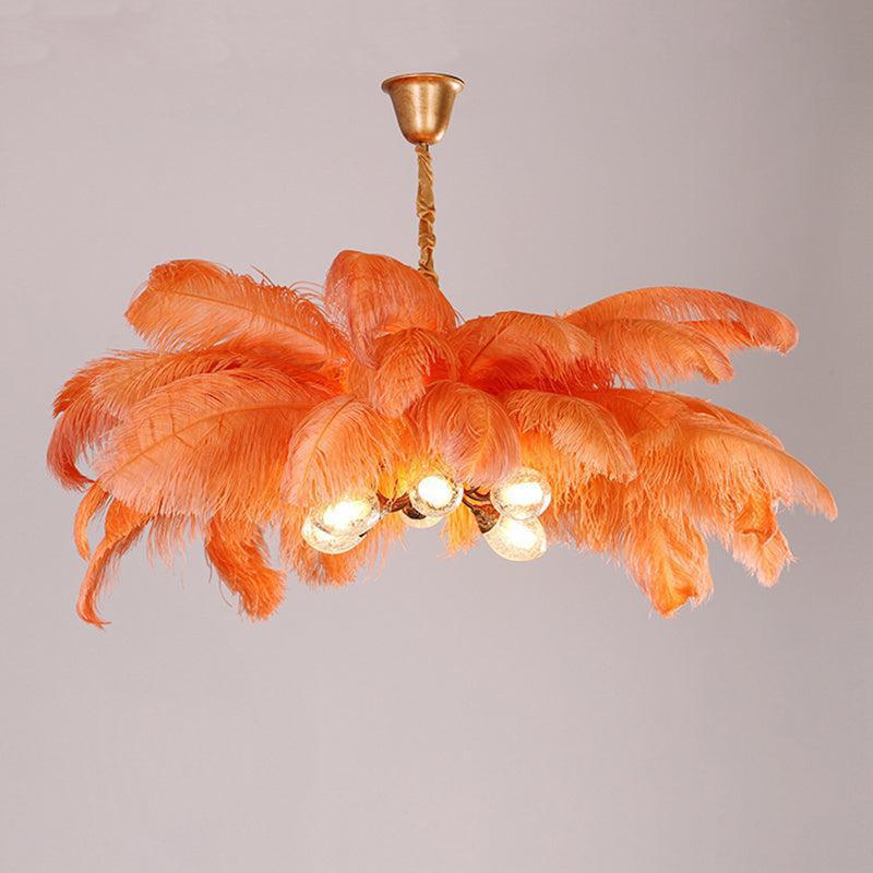 Elva Brass Palm Tree Feather Chandelier by Bling Lighting Studio