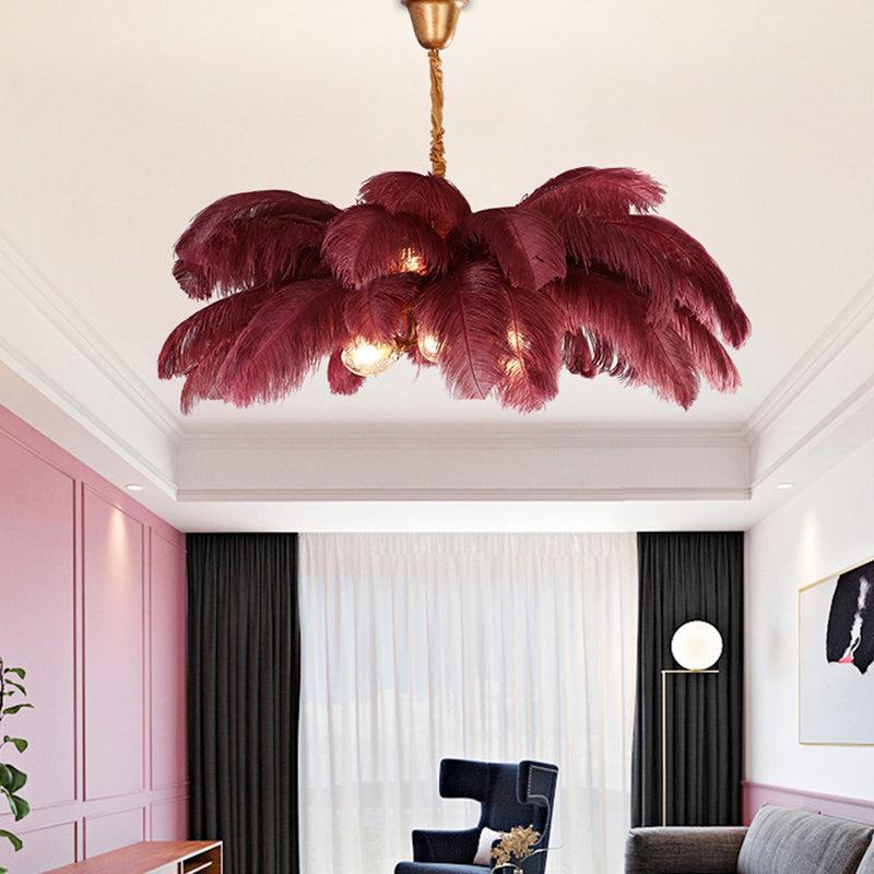 Elva Brass Palm Tree Feather Chandelier by Bling Lighting Studio
