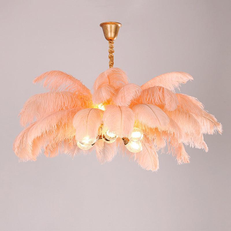 Elva Brass Palm Tree Feather Chandelier by Bling Lighting Studio