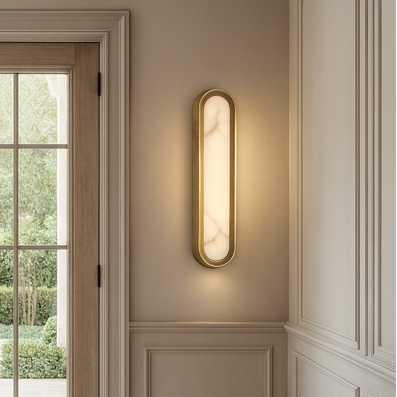 Solari Alabaster Brass Sconce by Bling Lighting Studio