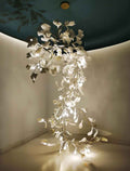 Eudora Modern White Porcelain Chandelier: Luxury Designer Porcelain Lighting - Leaf Shaped On Polished Chrome Or Gold Branch Frame