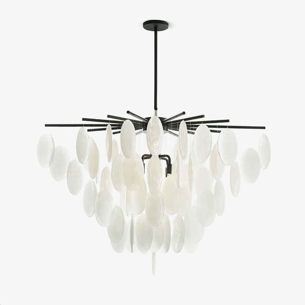 Exquisite Cascading Selenite Disc Chandelier by Bling Lighting Studio