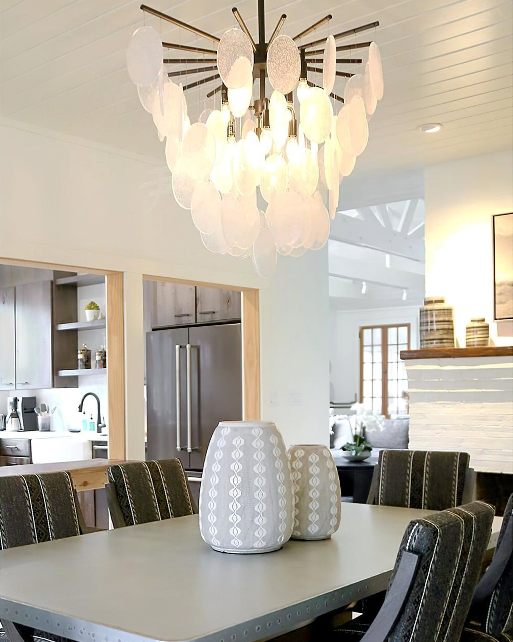 Exquisite Cascading Selenite Disc Chandelier by Bling Lighting Studio