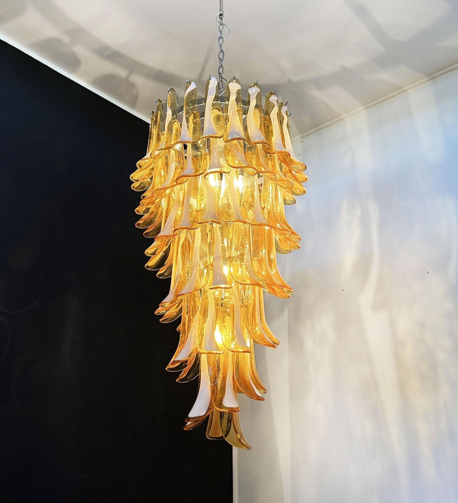 Exquisite Murano Amber Petals Spiral Chandelier detail view