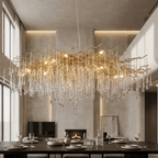 Lukas Oval Branching Brass Linear Teardrop Chandelier by Bling Lighting Studio