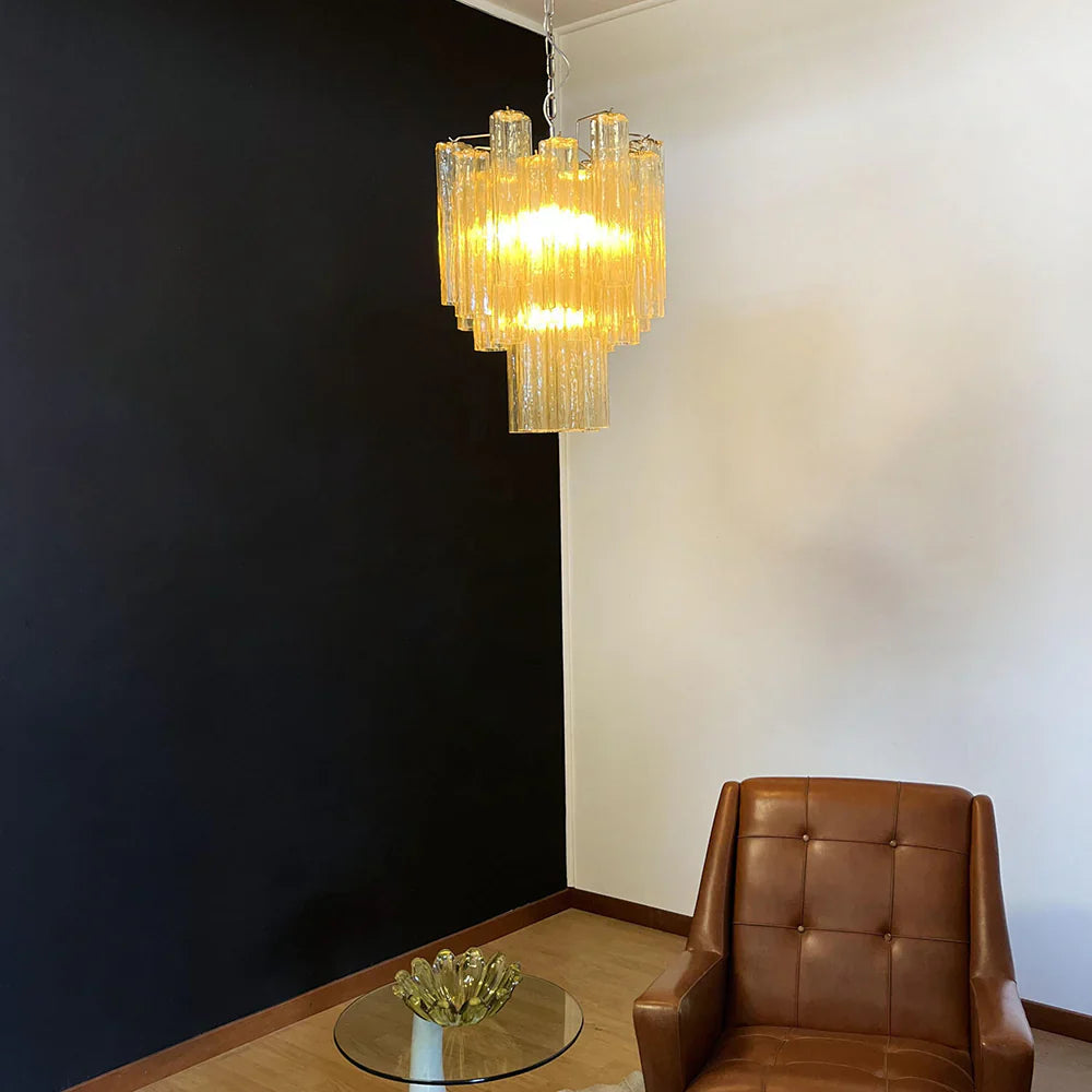 Fantastic Amber Murano Glass Tube Chandelier detail view