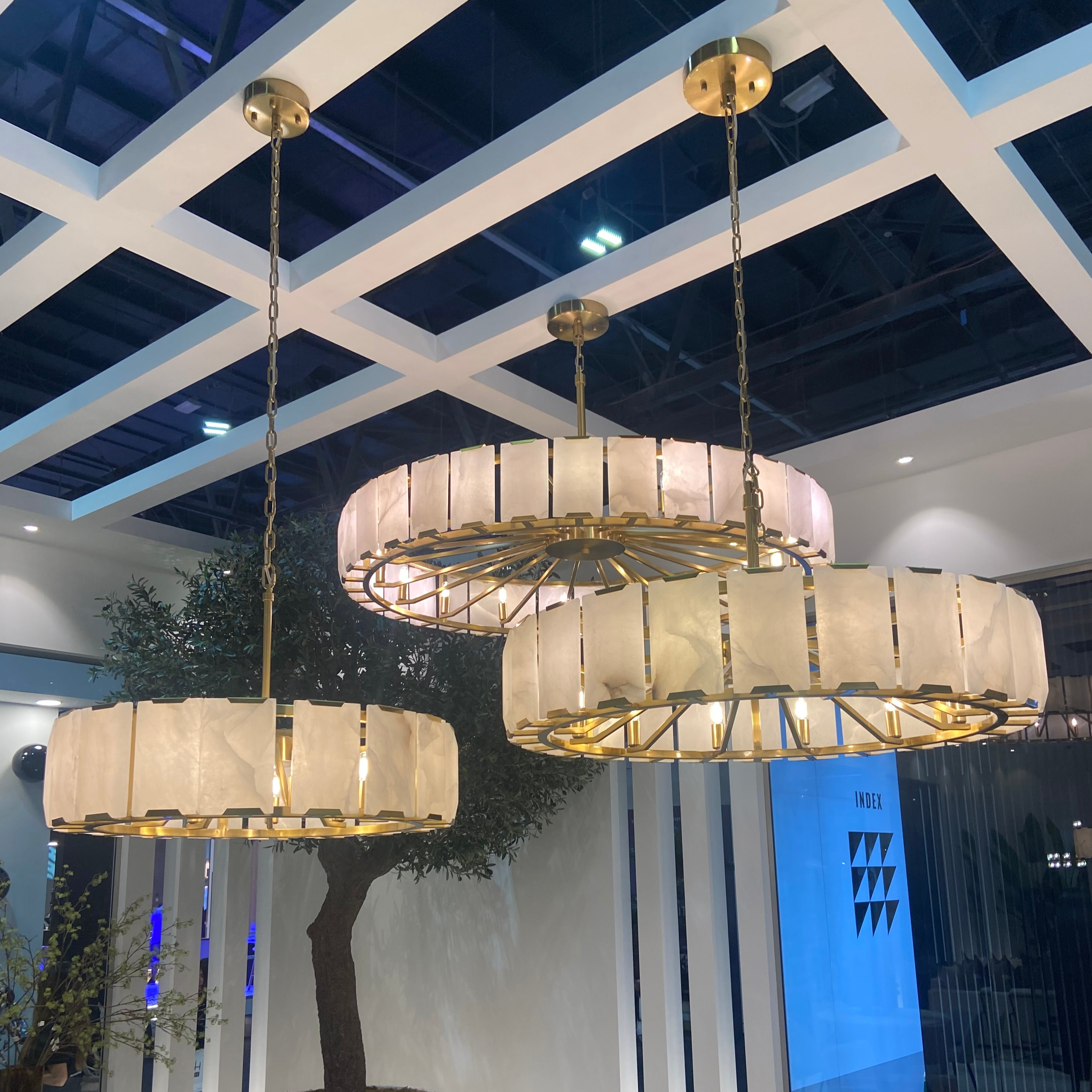 Modern Round Alabaster Chandelier for Living Room/Bedroom by Bling Lighting Studio