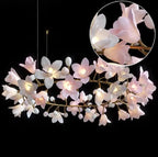 Calliope: Branching Tulip Lighting - Porcelain Flower Chandelier - Light Pink And White Ceramic Chandelier Lighting