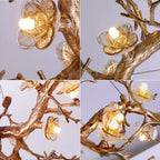 Golden Tree Branch Glass Flower Chandelier by Bling Lighting Studio