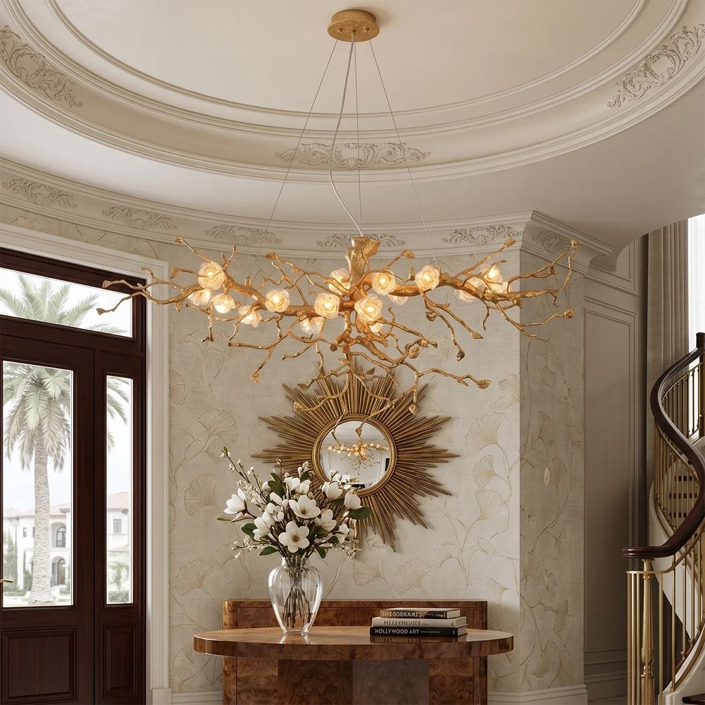 Golden Tree Branch Glass Flower Chandelier by Bling Lighting Studio