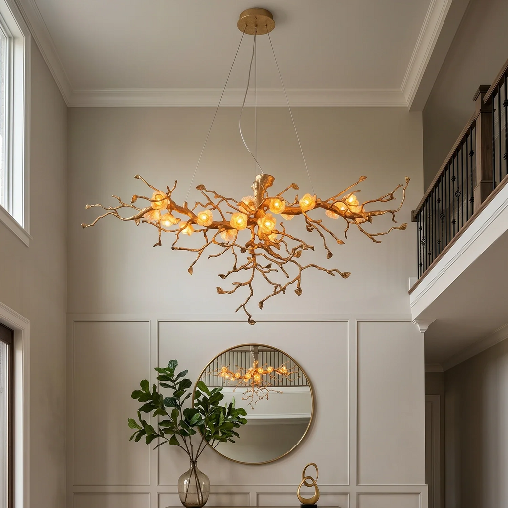Golden Tree Branch Glass Flower Chandelier by Bling Lighting Studio
