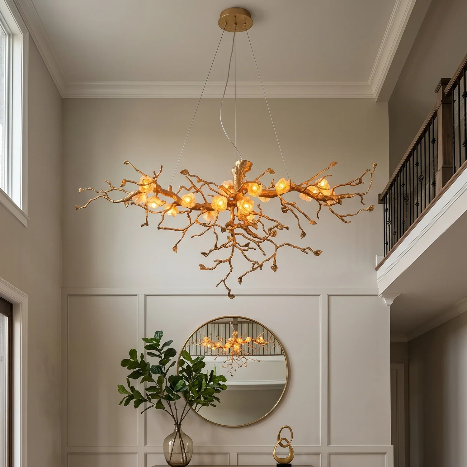 Golden Tree Branch Glass Flower Chandelier by Bling Lighting Studio