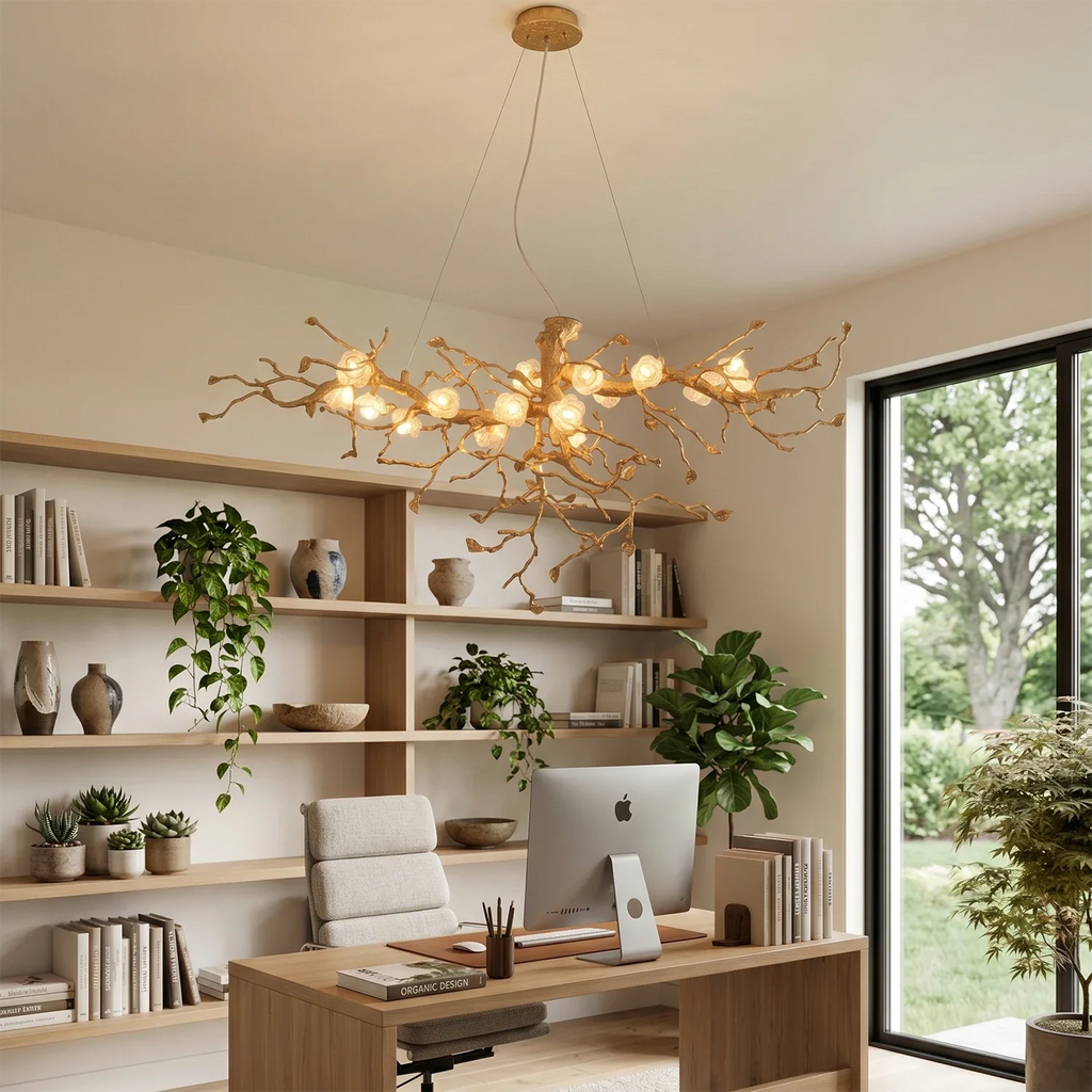 Golden Tree Branch Glass Flower Chandelier by Bling Lighting Studio