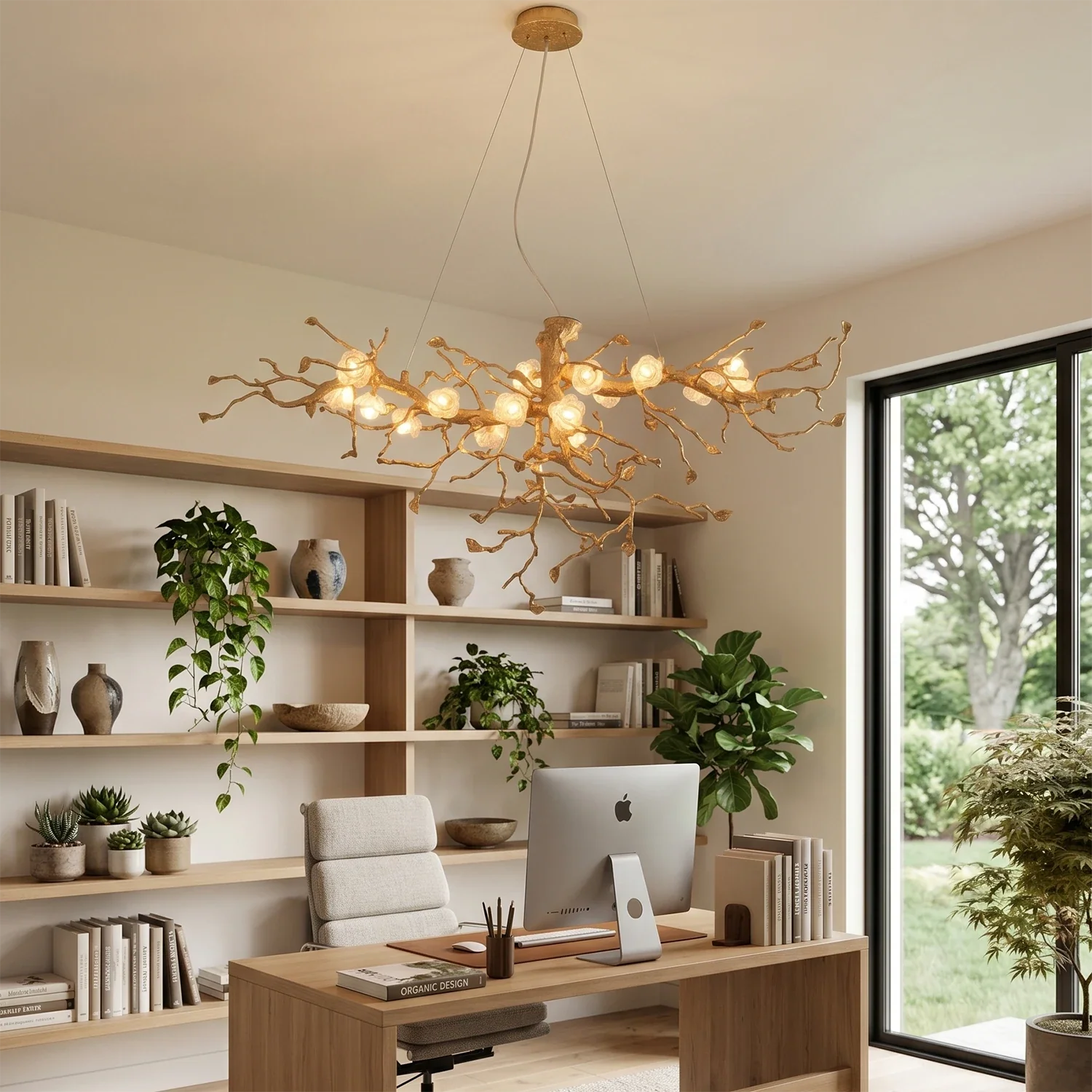 Golden Tree Branch Glass Flower Chandelier by Bling Lighting Studio
