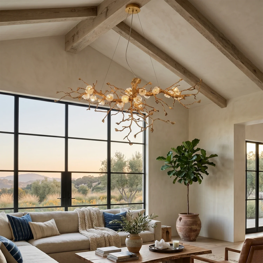Golden Tree Branch Glass Flower Chandelier by Bling Lighting Studio