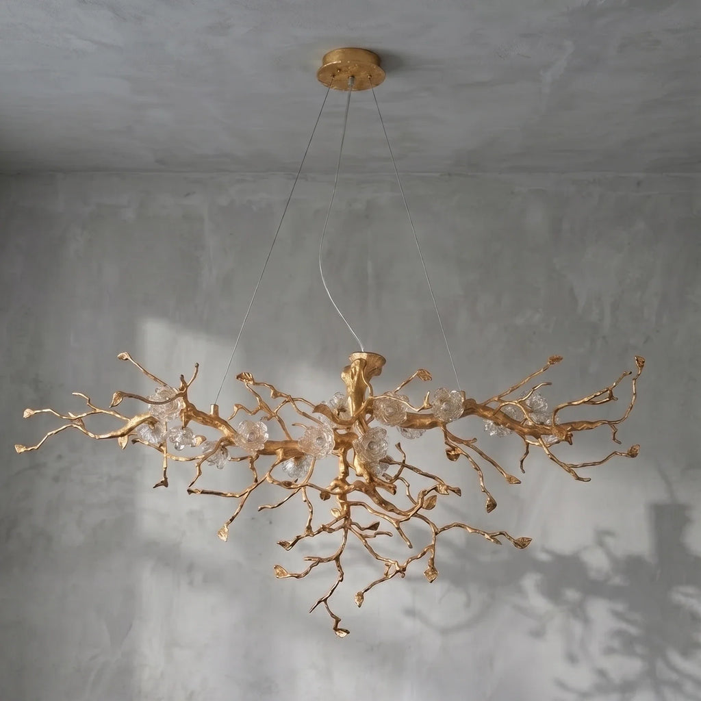 Golden Tree Branch Glass Flower Chandelier by Bling Lighting Studio