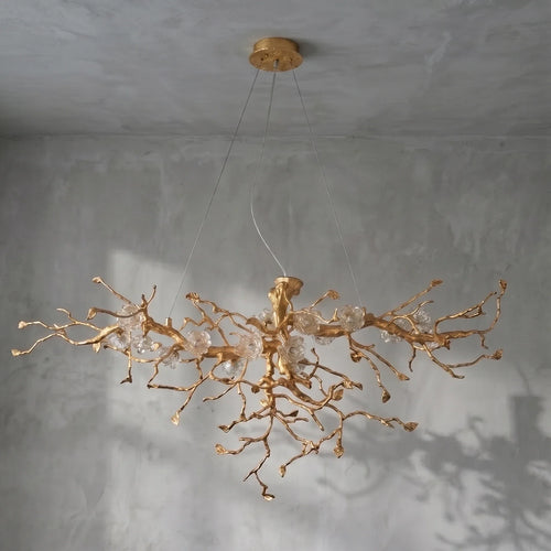 Golden Tree Branch Glass Flower Chandelier by Bling Lighting Studio