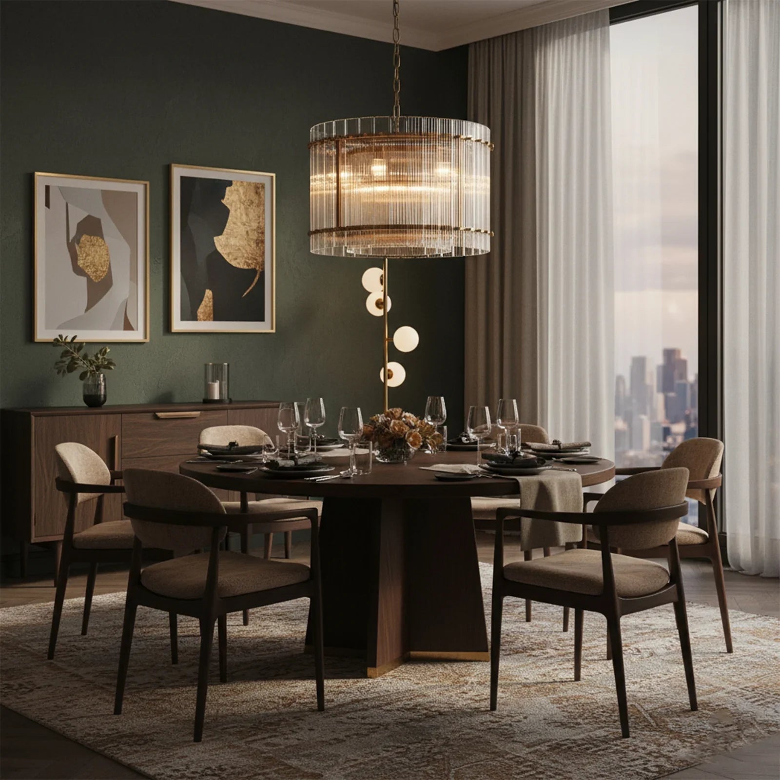 Grand Tiered Chandelier with Fluted Glass Rod