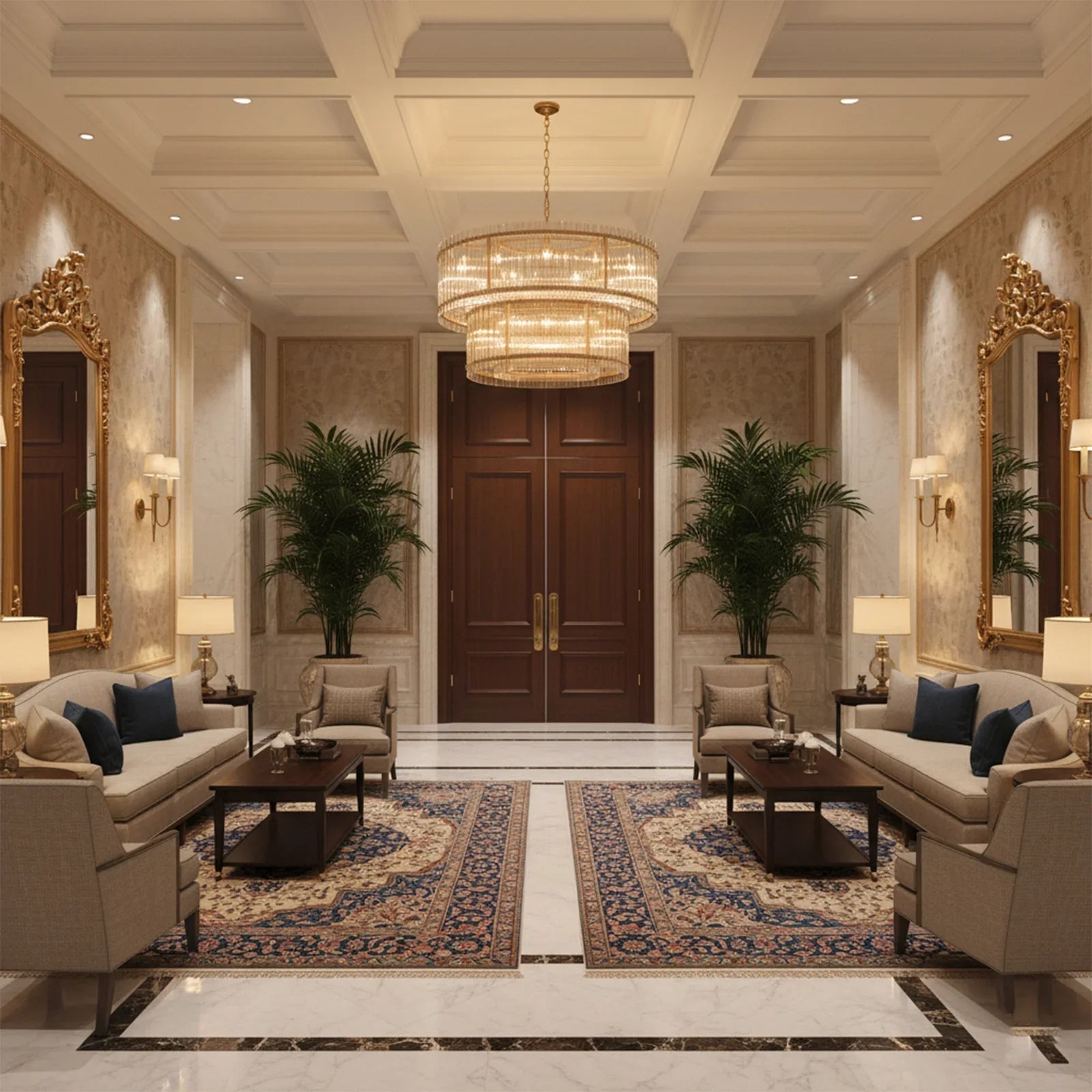 Grand Tiered Chandelier with Fluted Glass Rod