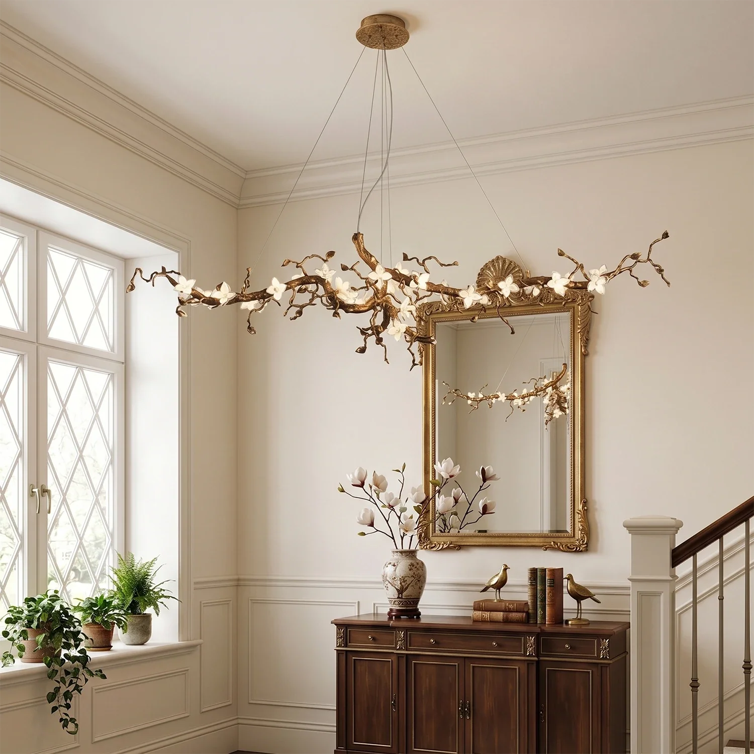 Handcrafted Sculptural Floral Branch Chandelier