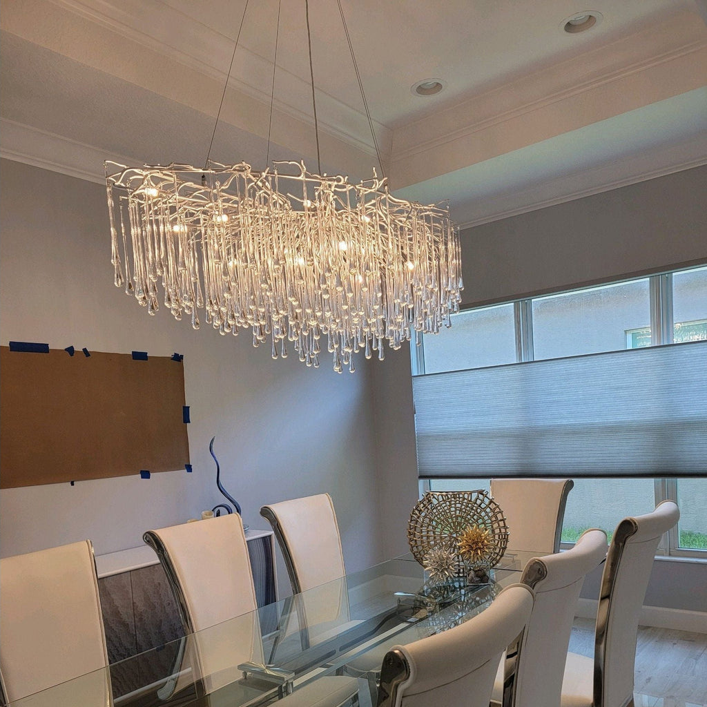 Lukas Oval Branching Brass Linear Teardrop Chandelier by Bling Lighting Studio
