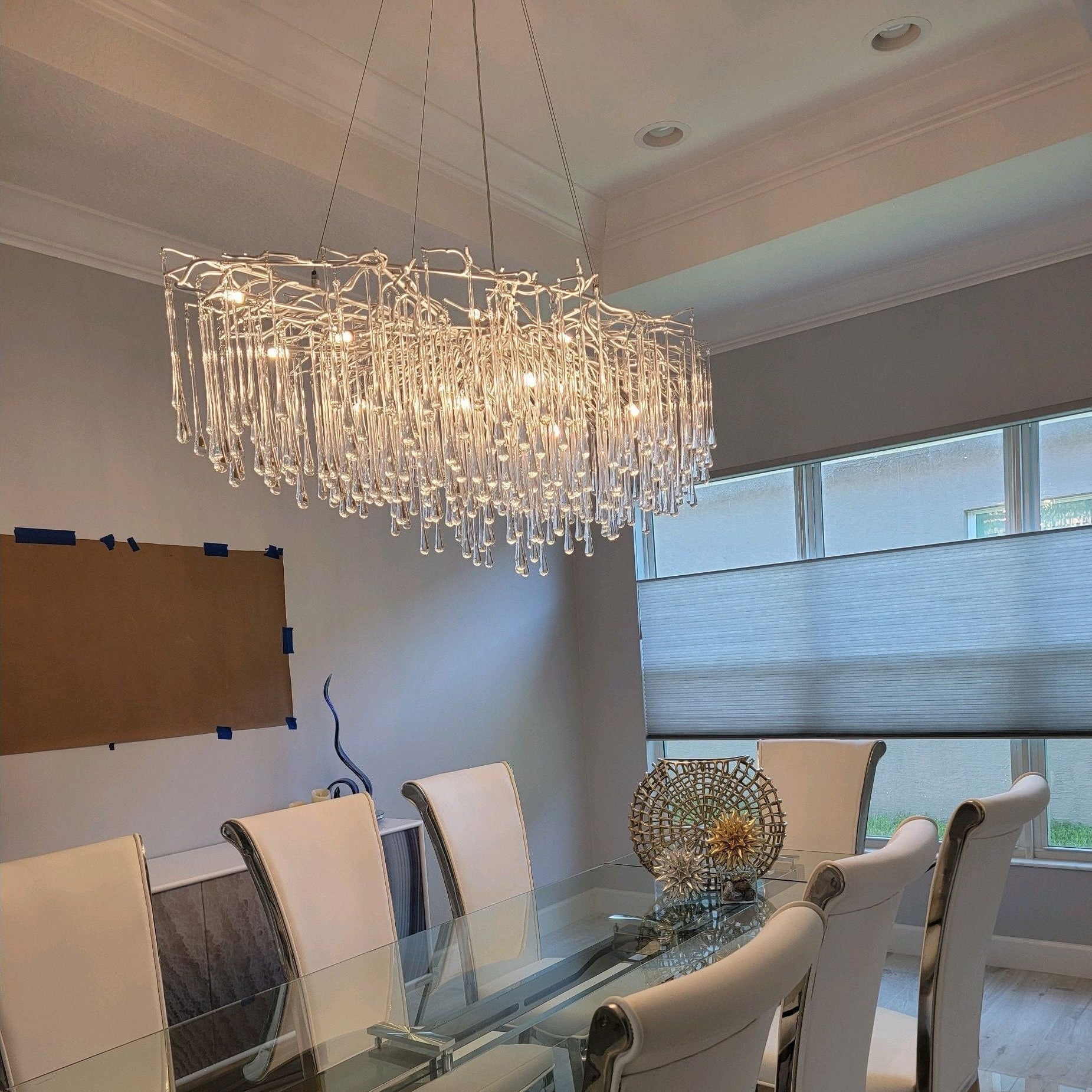 Lukas Oval Branching Brass Linear Teardrop Chandelier by Bling Lighting Studio