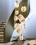 Postmodern Spanish Alabaster Brass Chandelier for Staircase by Bling Lighting Studio