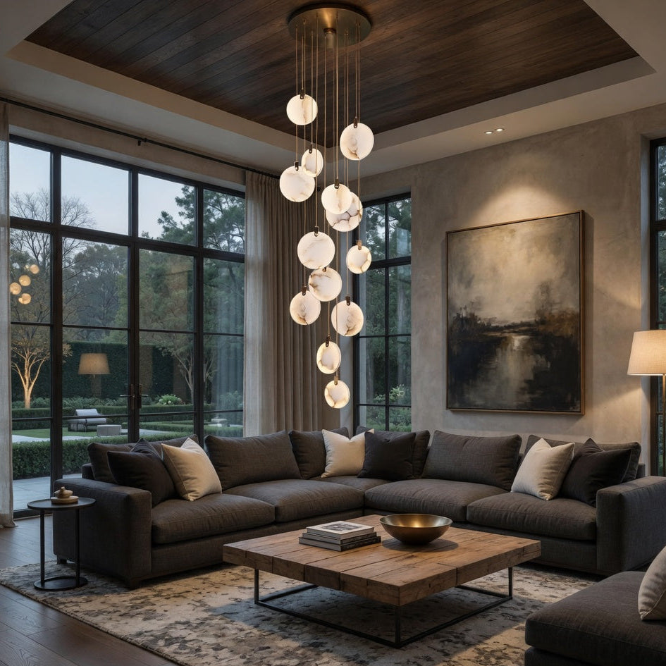 Moonshade Alabaster Disc Chandelier by Bling Lighting Studio