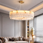 Stuart 31" Modern Alabaster & Crystal Round Chandelier detail view