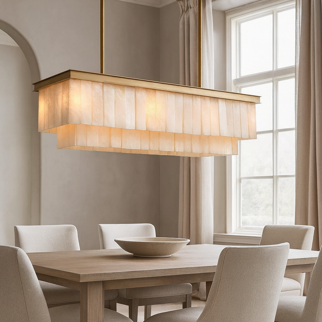 Windsor Linear Alabaster Dining Chandelier detail view