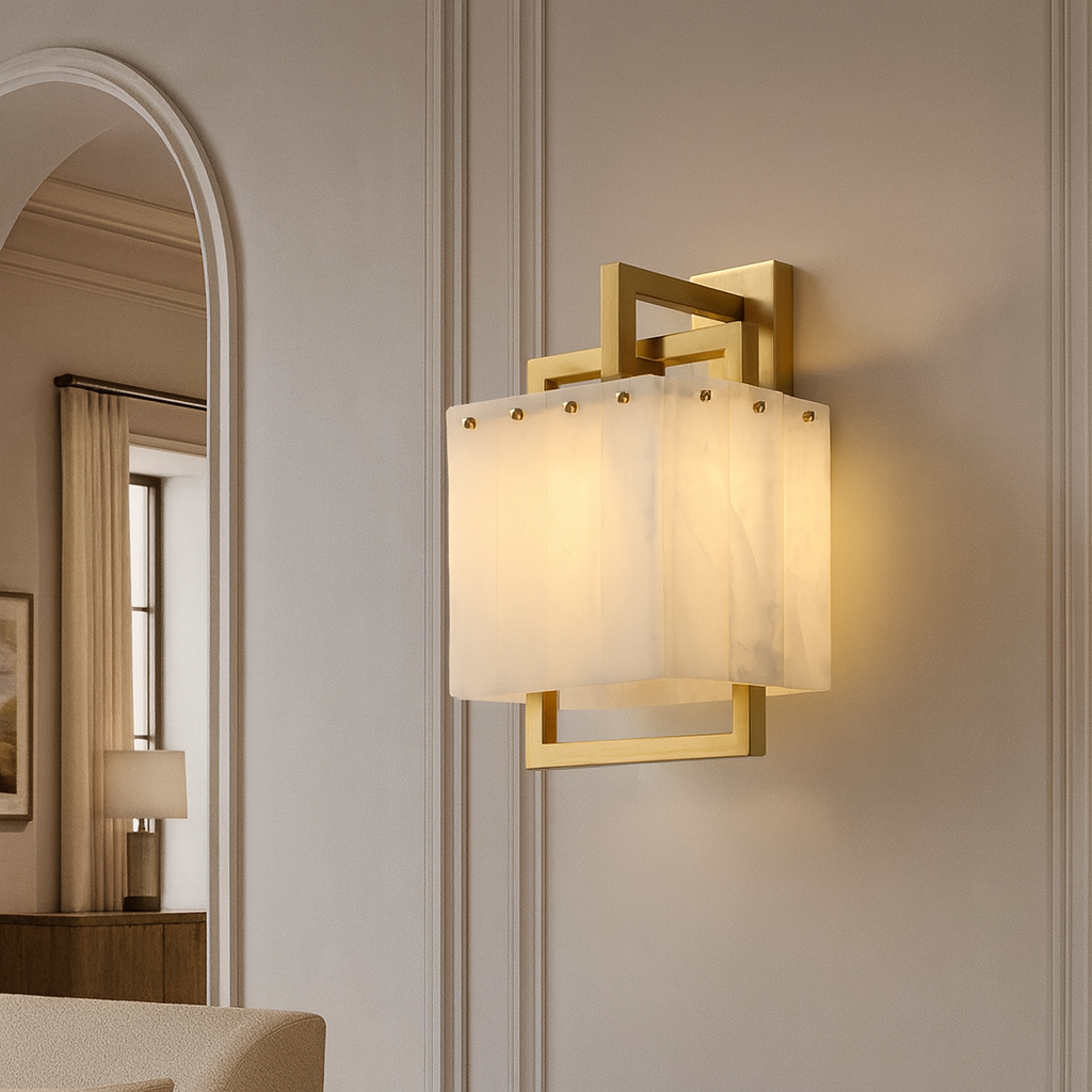 Stuart Modern Alabaster & Copper Wall Sconce detail view