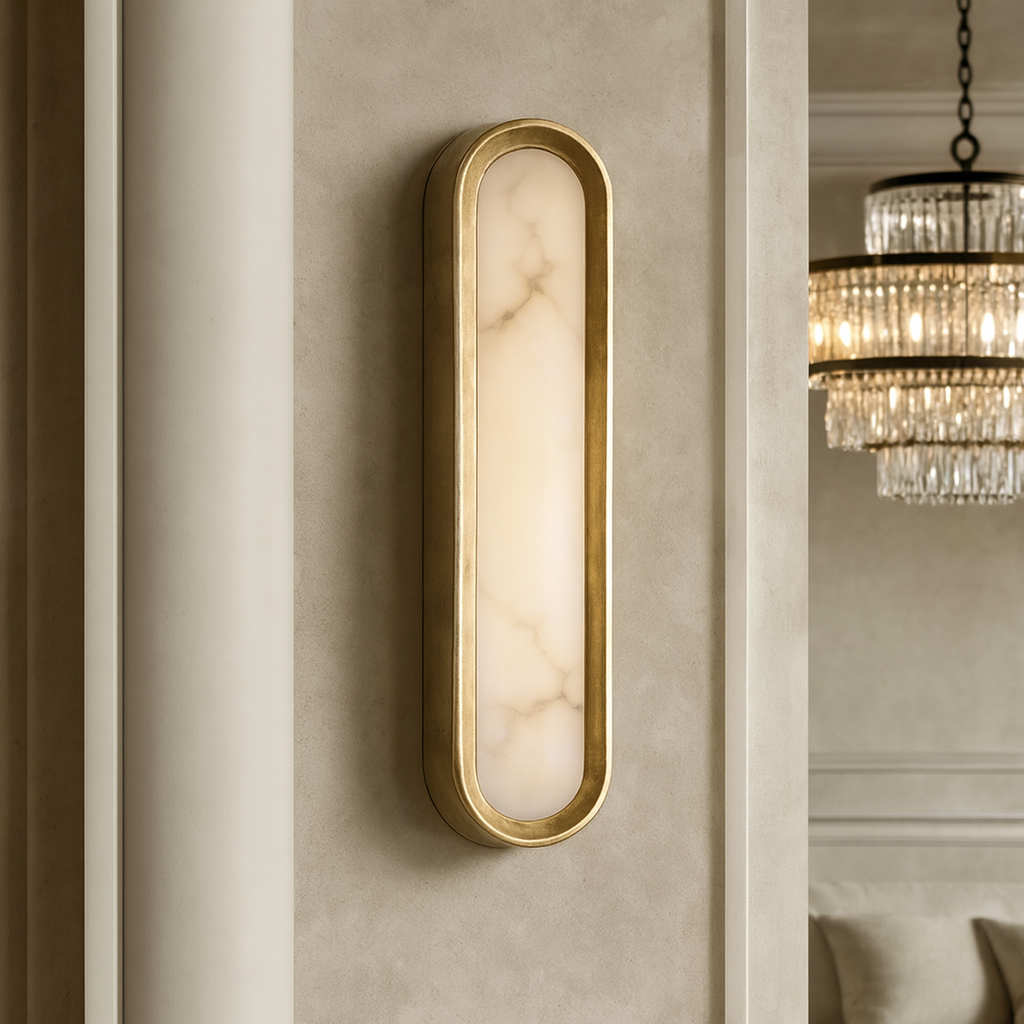 Solari Alabaster Brass Sconce detail view