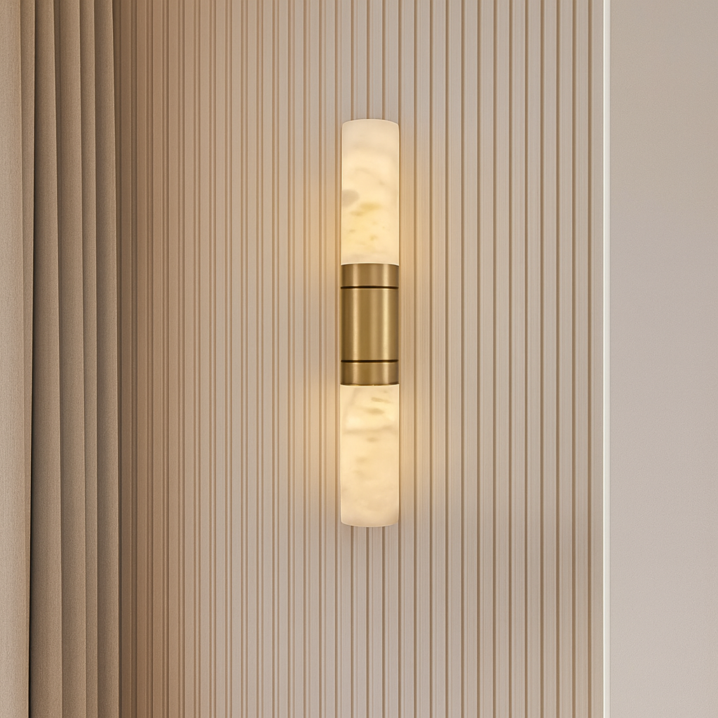 Solenne Alabaster & Brass Wall Sconce by Bling Lighting Studio