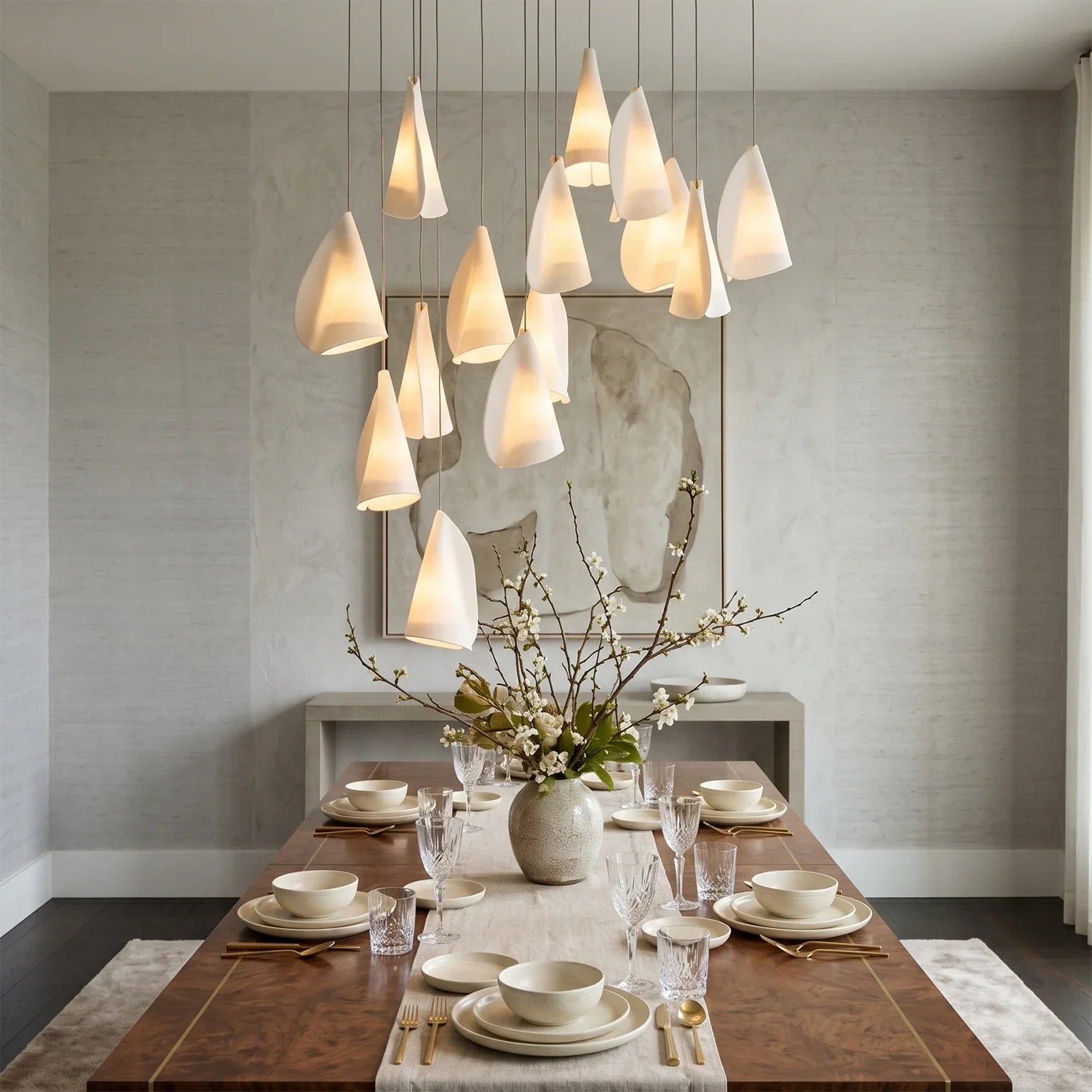 Modern Handmade Porcelain Petal Pendant Light