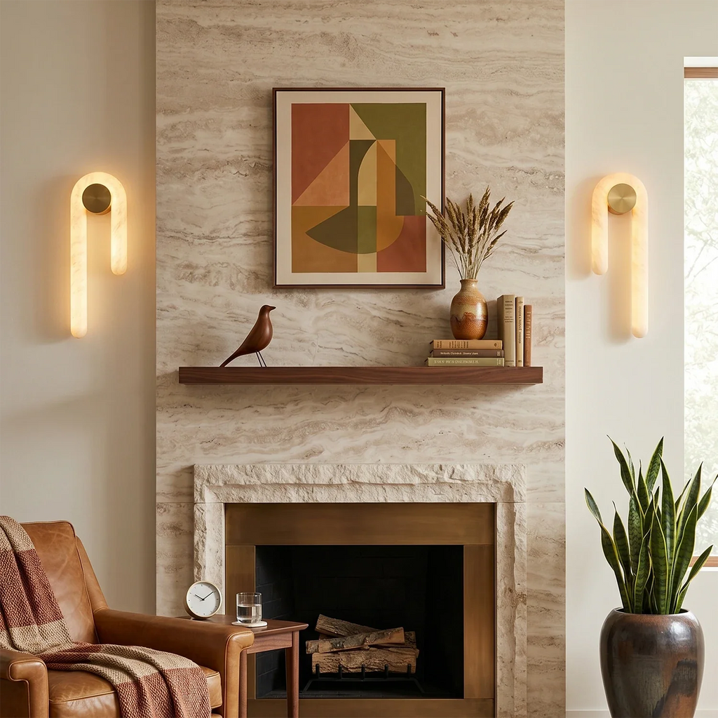 Modern J-Shape Alabaster Wall Sconce