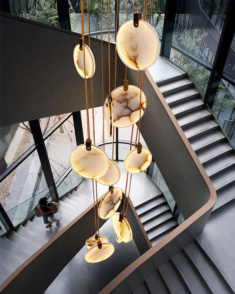 Postmodern LED Spanish Marble Chandelier Lamp in Brass for staircase by Bling Lighting Studio