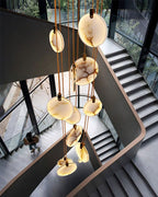 Postmodern LED Spanish Marble Chandelier Lamp in Brass for staircase by Bling Lighting Studio