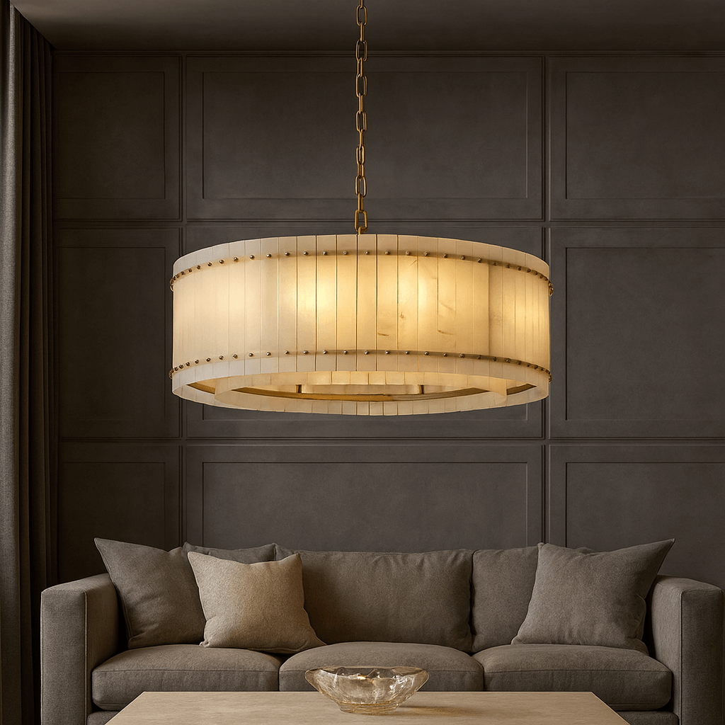 Valmont Alabaster Round Chandelier 39" detail view