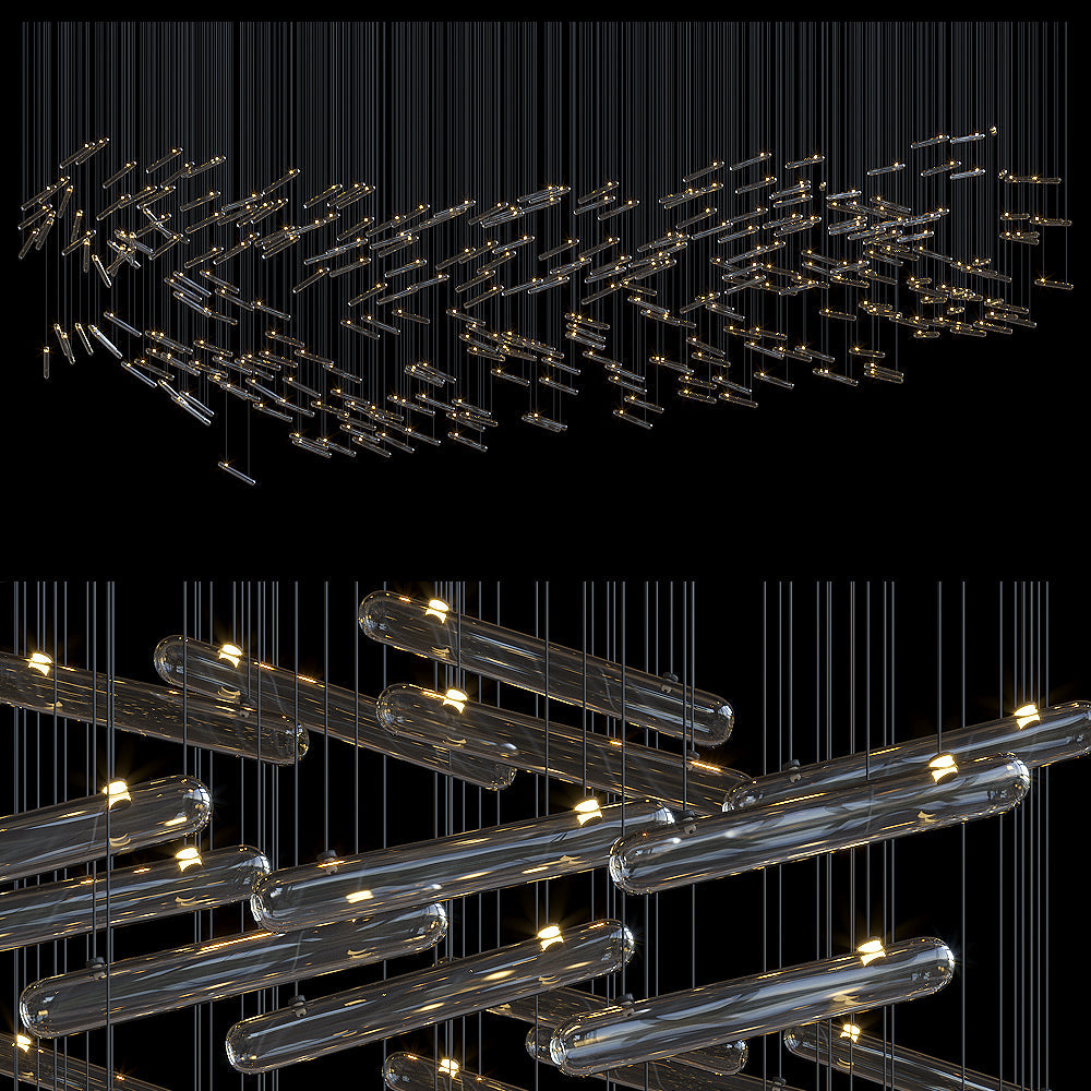 Linear Glass Rod Scatter Chandelier
