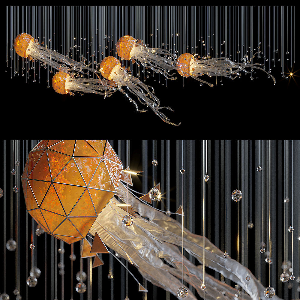 Amber Geometric Jellyfish Chandelier