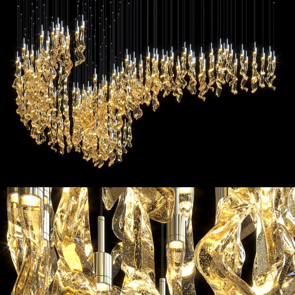 Amber Crystal Ribbon Rain Chandelier