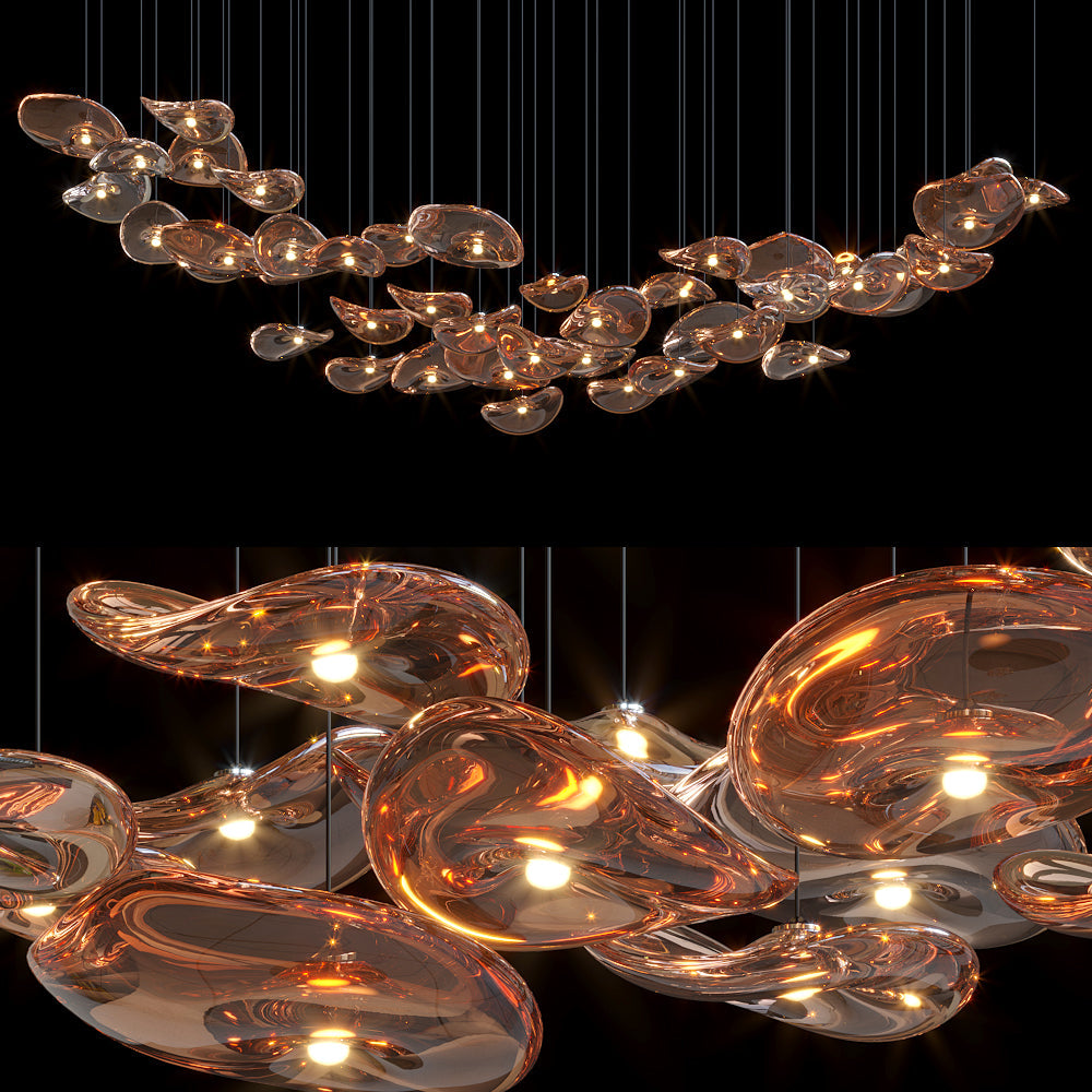 Amber Glass Pebble Cluster Chandelier
