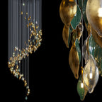 Gold Green Pod Rain Chandelier