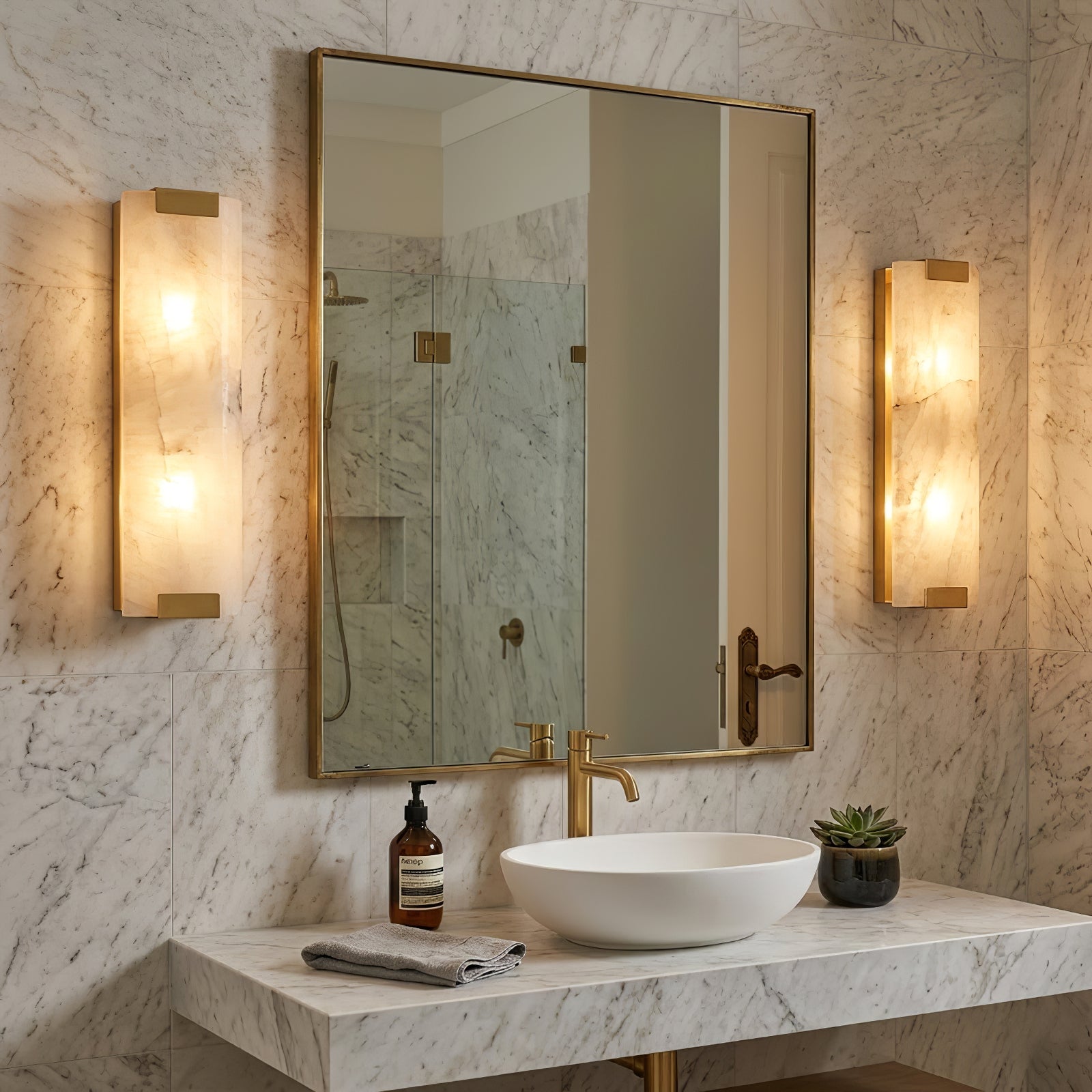 Rectangular Natural Alabaster Wall Sconce by Bling Lighting Studio
