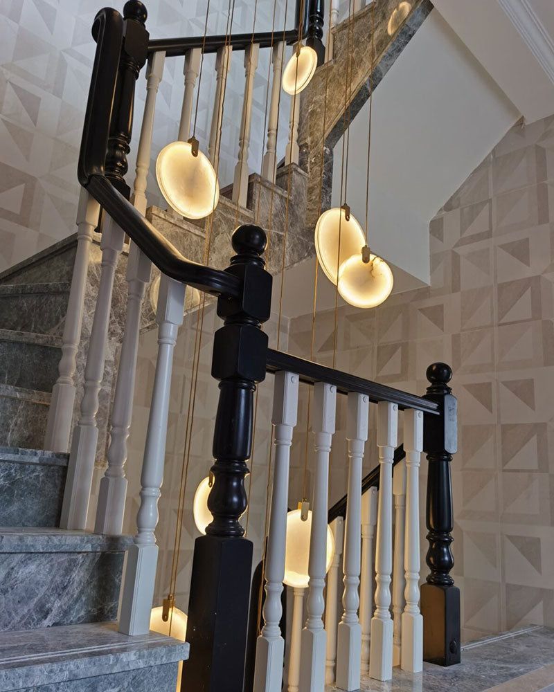 Postmodern LED Spanish Marble Chandelier Lamp in Brass for staircase by Bling Lighting Studio