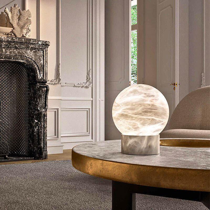 Wenny Round Alabaster Table Lamp by Bling Lighting Studio