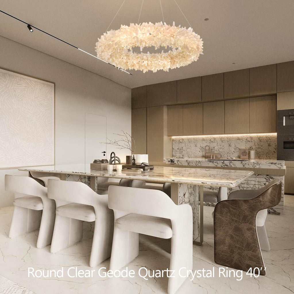 Premium 24-47 Inch Round Clear Geode Quartz Crystal Ring Pendant Light Modern Chandelier for Living Room product image