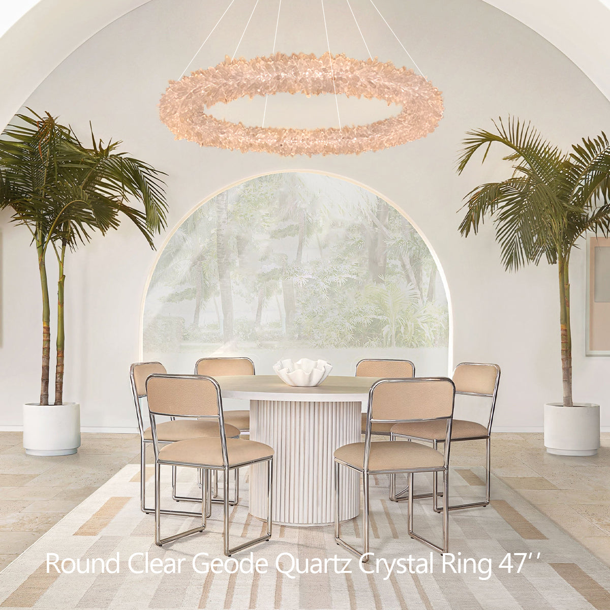 Premium 24-47 Inch Round Clear Geode Quartz Crystal Ring Pendant Light Modern Chandelier for Living Room product image