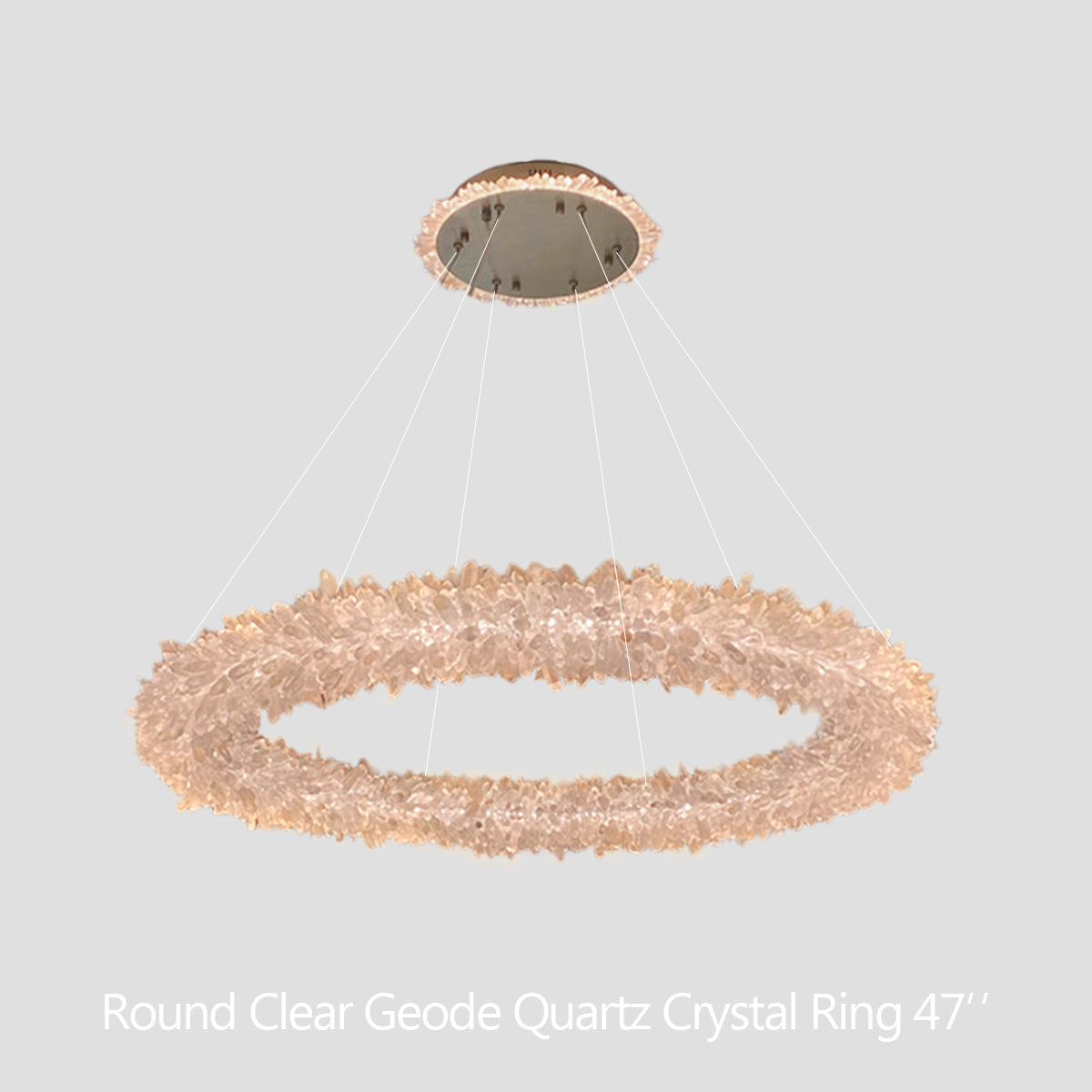 Premium 24-47 Inch Round Clear Geode Quartz Crystal Ring Pendant Light Modern Chandelier for Living Room product image