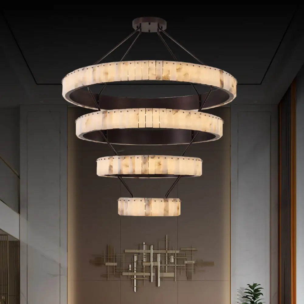 Tiered Alabaster Spiral Chandelier